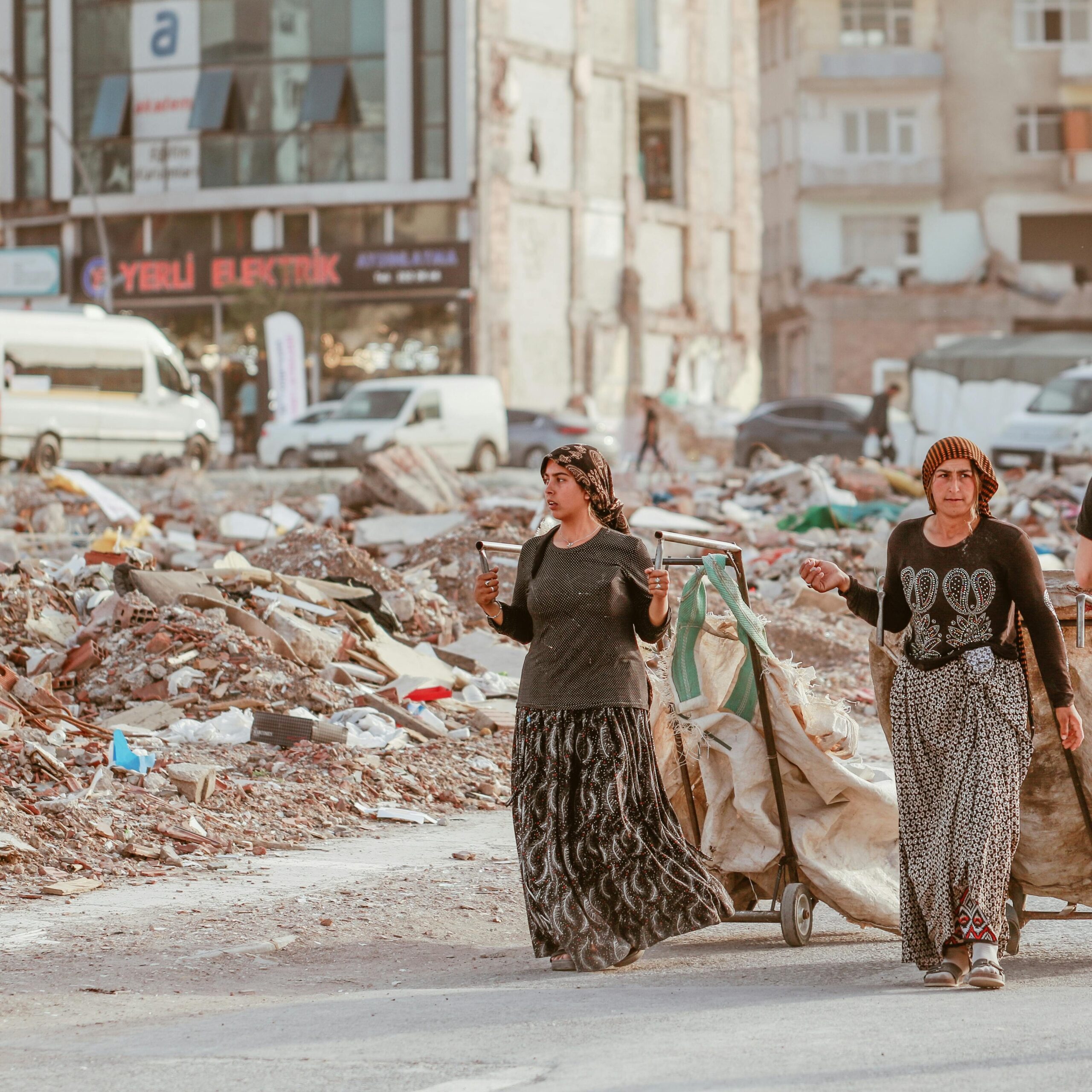 Female labors working garbage in hot climate