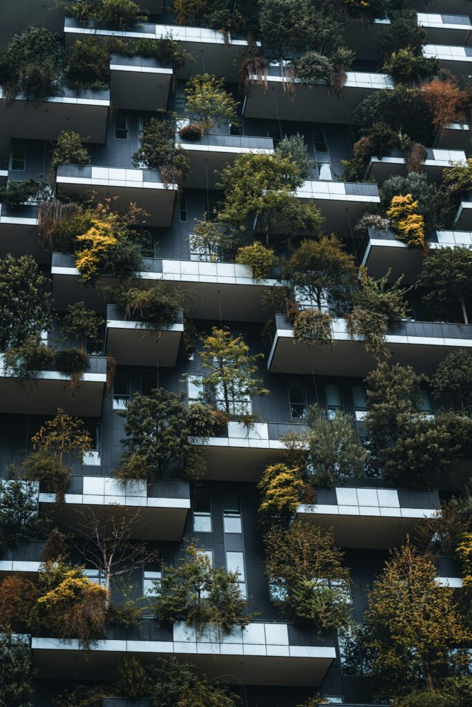Vertical gardening by utilising balconies in high-rise apartments.